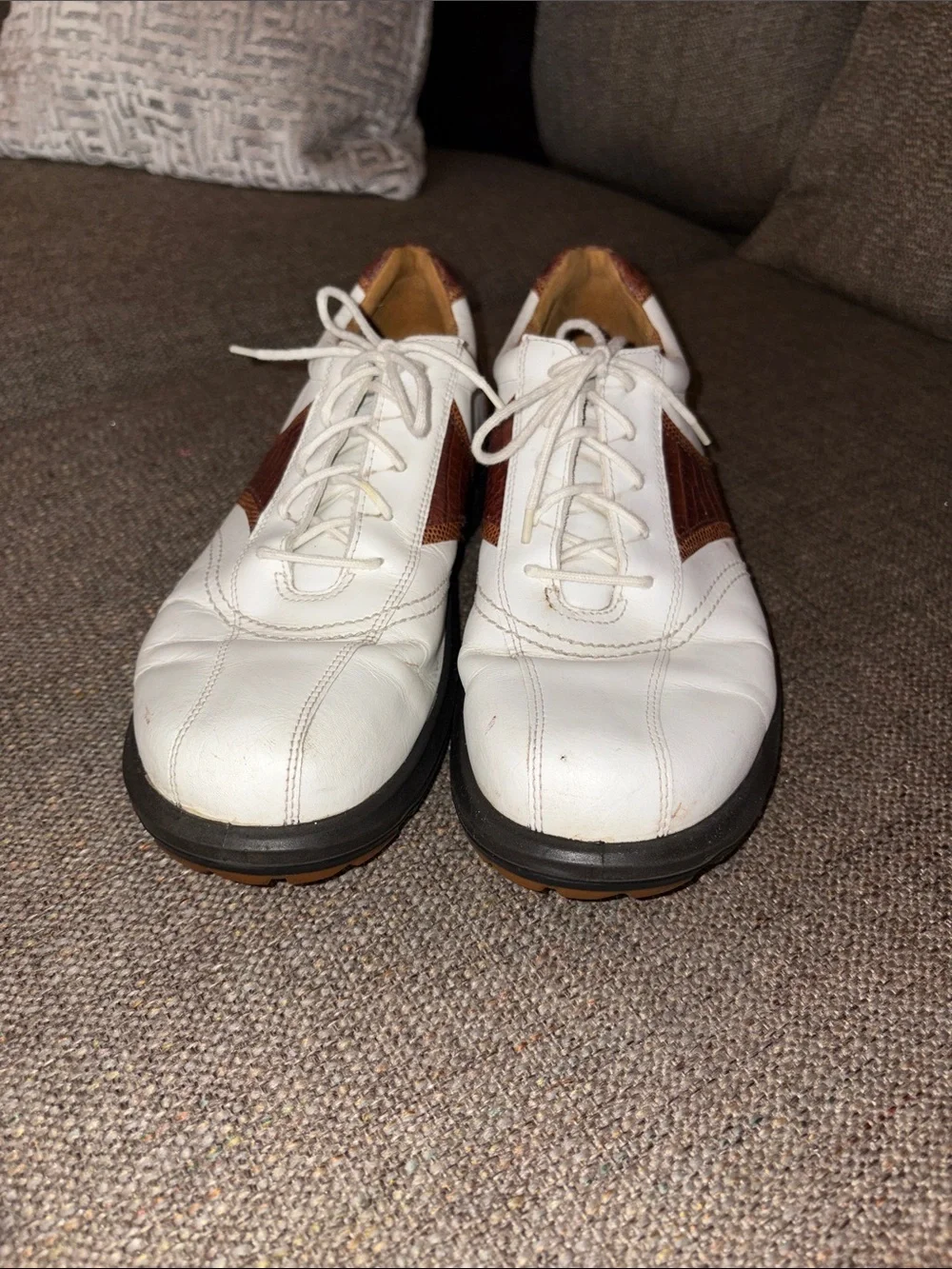 Ecco Men's Flexor White and Brown Leather Golf/Shoes - Classic Lace-Up EUC 43